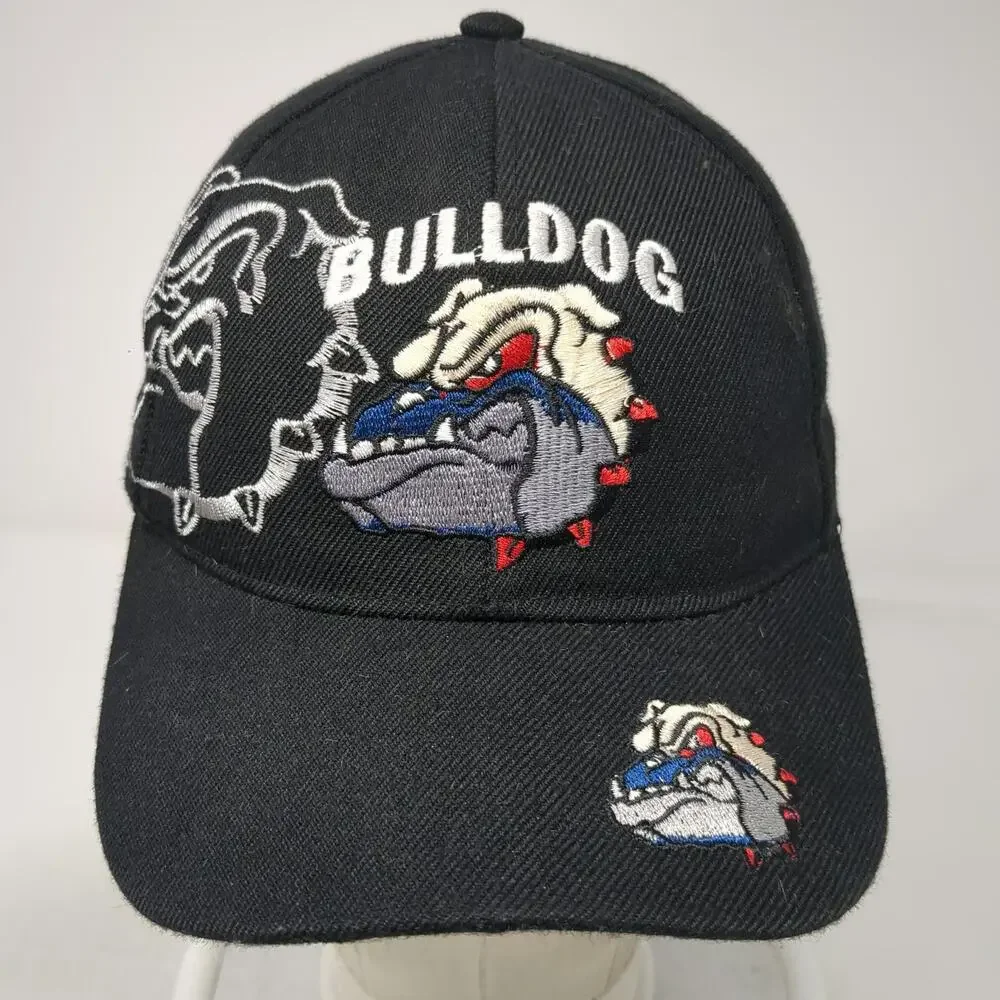 Black Baseball Cap One Size Bulldog Mascot Embroidered Strapback Adjustable Hat